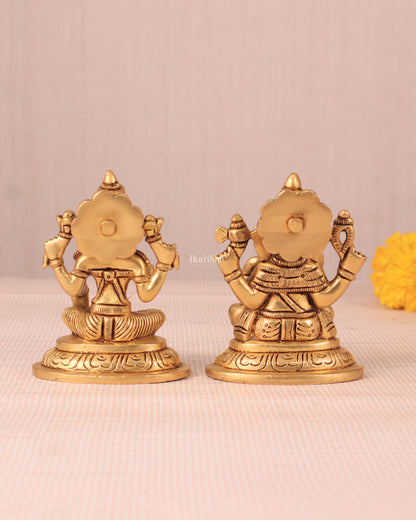 Brass Superfine Ganesha and Lakshmi Idol Pair - 4"