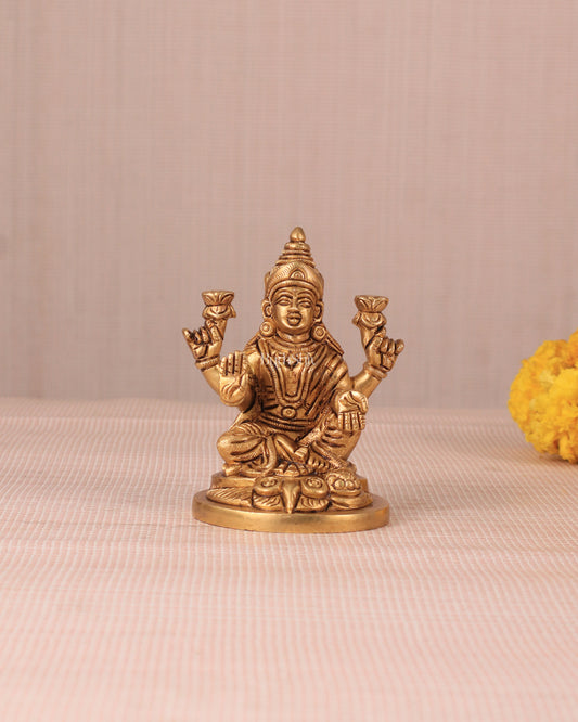 Goddess Lakshmi Seated on Owl - Pure Brass Superfine Idol, 4"