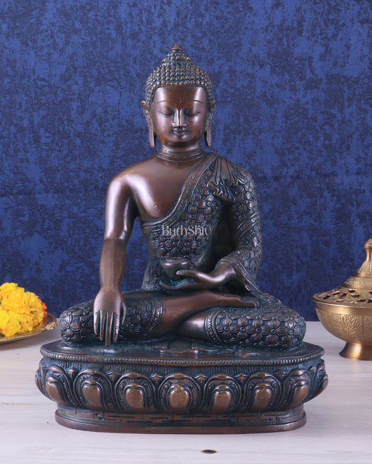 Pure Brass Antique Buddha bhoomisparsha mudra Statue - 13.5" Height