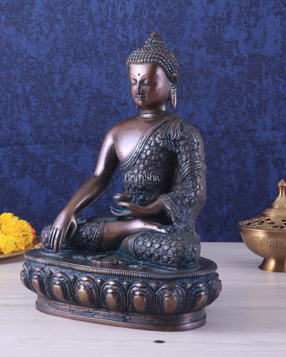 Pure Brass Antique Buddha bhoomisparsha mudra Statue - 13.5" Height