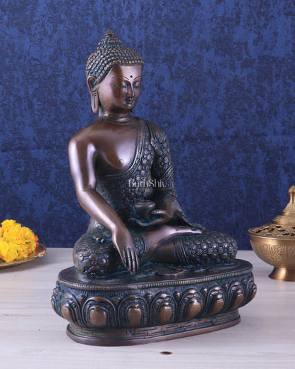 Pure Brass Antique Buddha bhoomisparsha mudra Statue - 13.5" Height