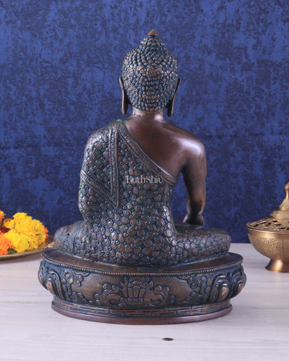 Pure Brass Antique Buddha bhoomisparsha mudra Statue - 13.5" Height