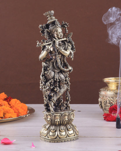 Pure Brass Superfine Lord Krishna Intricate Idol 11.5"