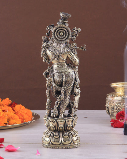 Pure Brass Superfine Lord Krishna Intricate Idol 11.5"