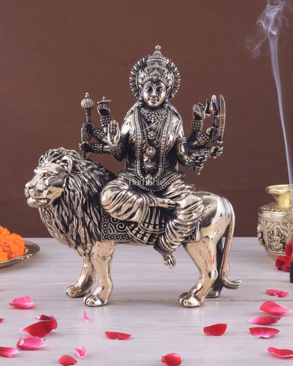 Intricate Superfine Brass Goddess Durga Sherawali Mata Idol 12"