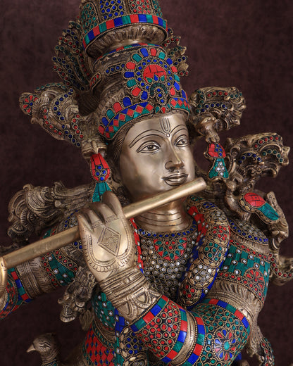 Lord Krishna Brass statue large size meenakari- 43 inch/3.75 feet