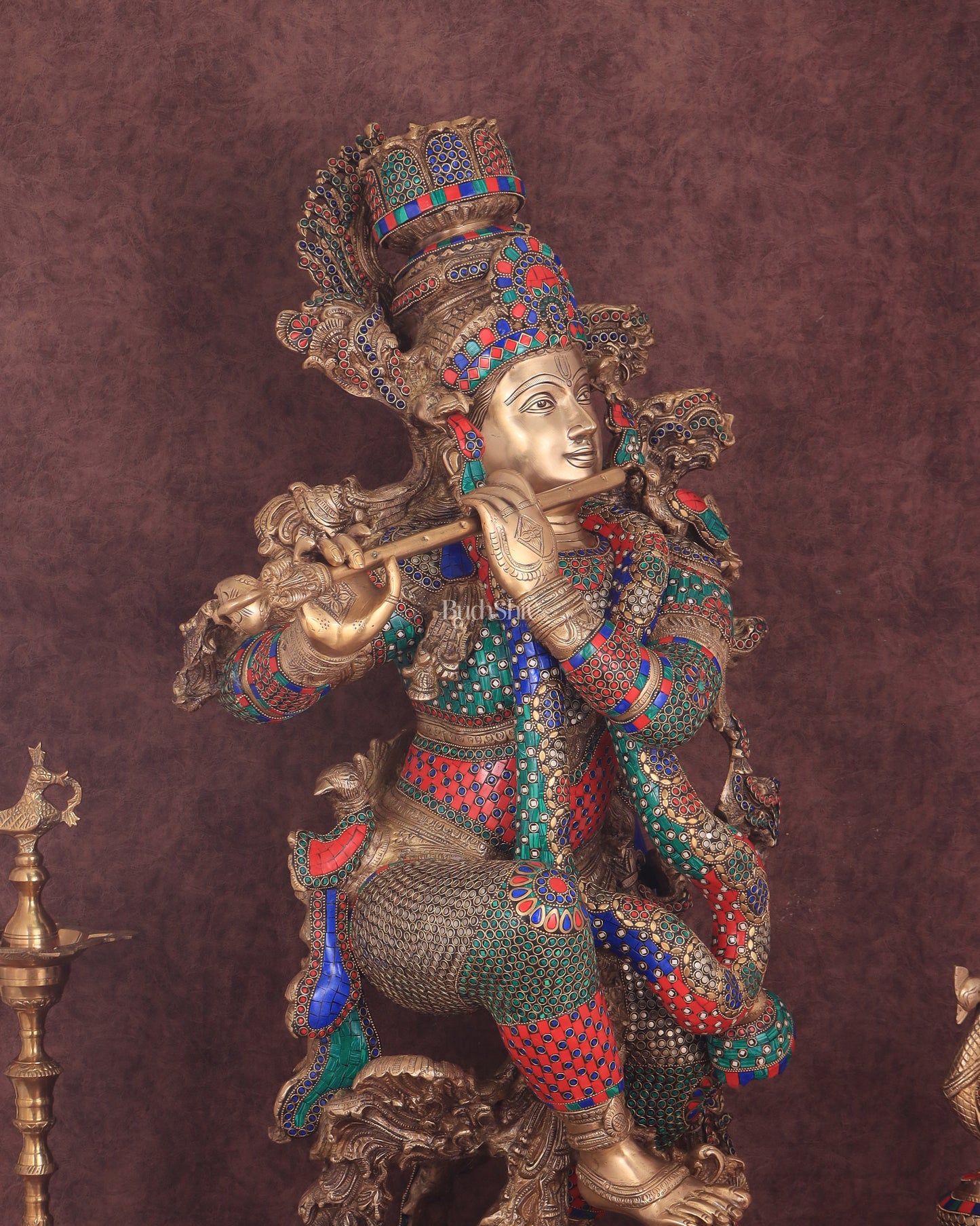 Lord Krishna Brass statue large size meenakari- 43 inch/3.75 feet