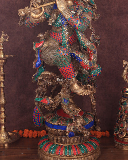 Lord Krishna Brass statue large size meenakari- 43 inch/3.75 feet