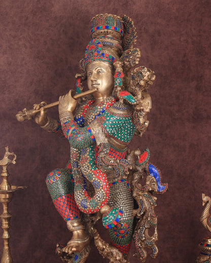 Lord Krishna Brass statue large size meenakari- 43 inch/3.75 feet