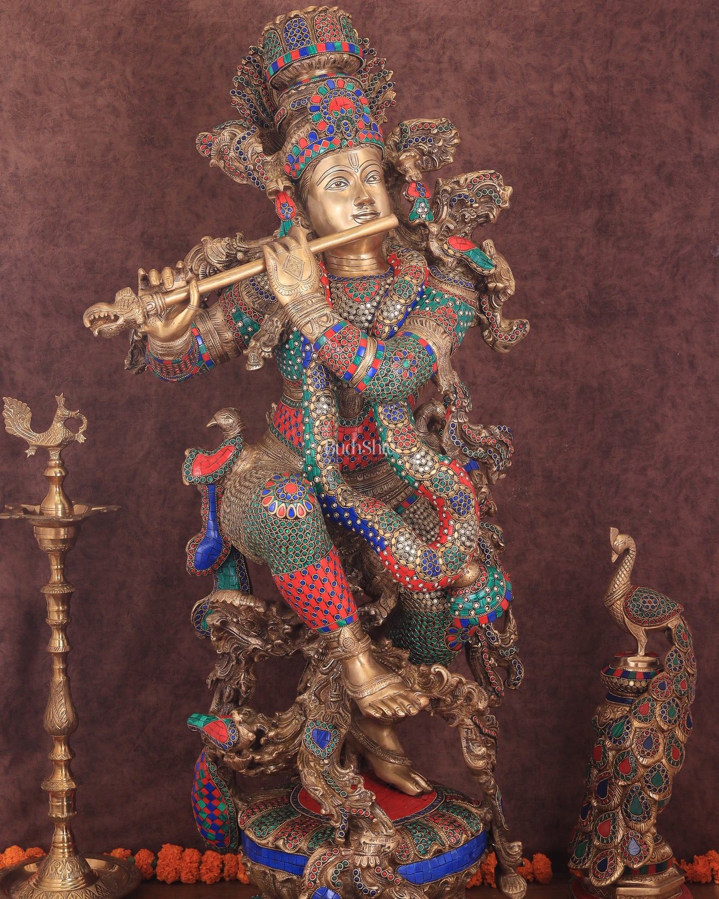 Lord Krishna Brass statue large size meenakari- 43 inch/3.75 feet