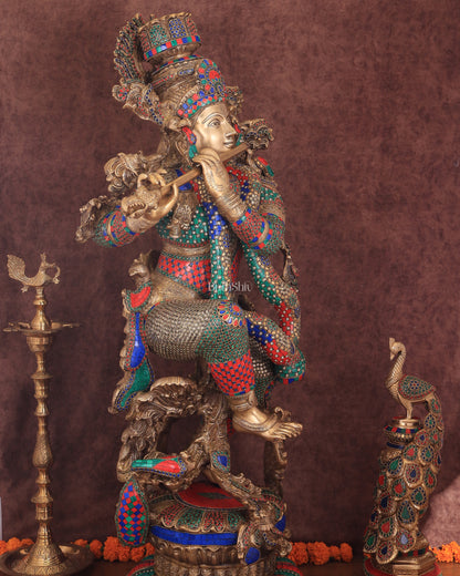 Lord Krishna Brass statue large size meenakari- 43 inch/3.75 feet