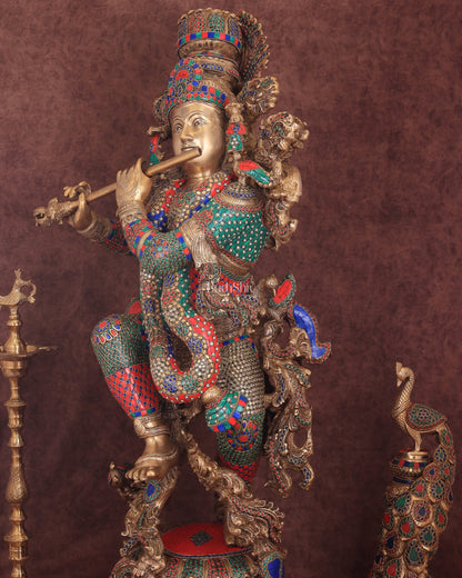 Lord Krishna Brass statue large size meenakari- 43 inch/3.75 feet