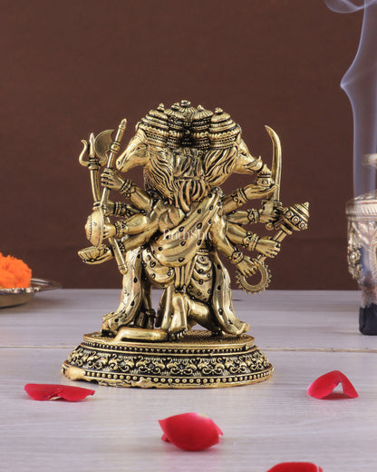 Pure Brass Panchmukhi Hanuman Idol - 4 inch golden tone