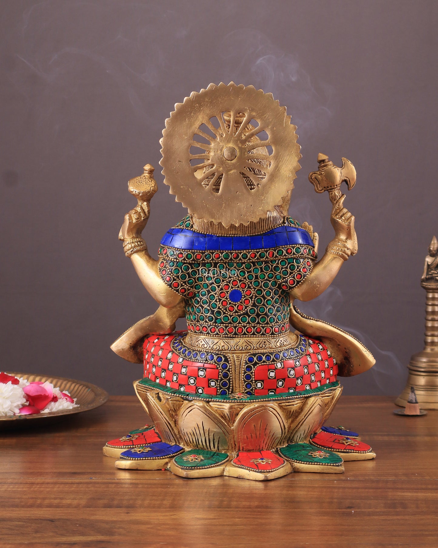 Pure Brass Lord Ganesha on Lotus statue | 11 Inch meenakari