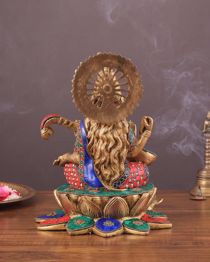 Brass Goddess Saraswati Sitting on Lotus with Swan | 11 Inch meenakari