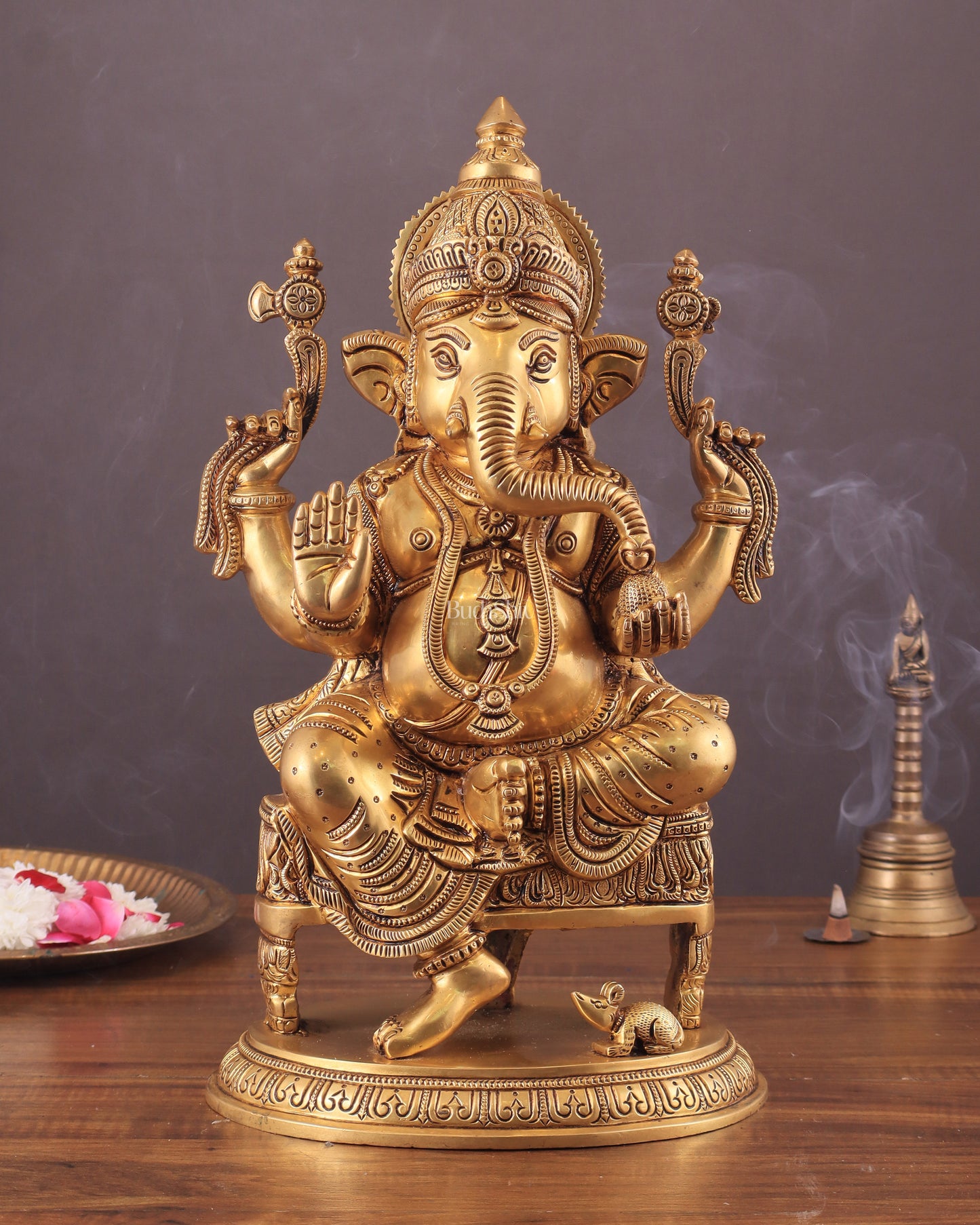 Brass Superfine Lord Ganesha Statue with Advanced Carvings - 15.5"