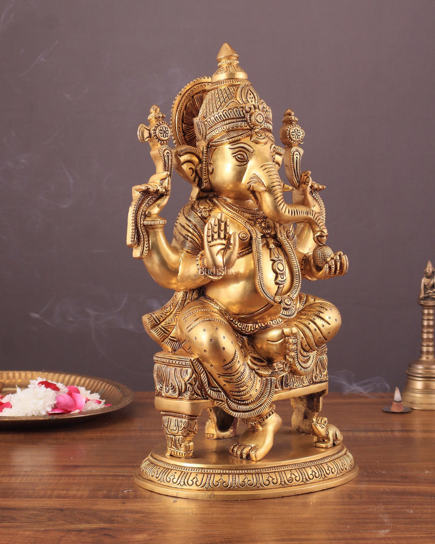 Brass Superfine Lord Ganesha Statue with Advanced Carvings - 15.5"