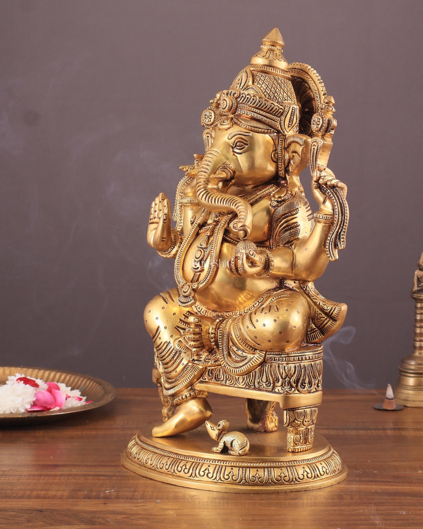 Brass Superfine Lord Ganesha Statue with Advanced Carvings - 15.5"