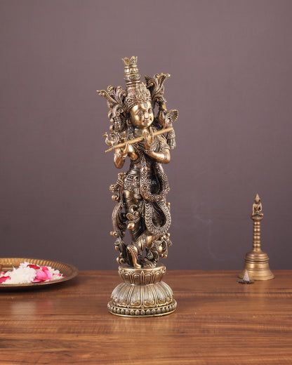 Pure Brass Krishna Superfine Statue with Intricate Carvings