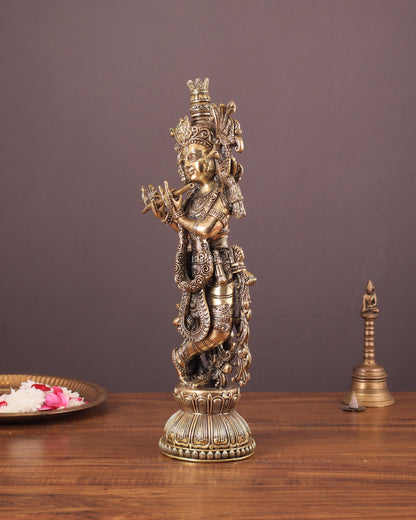 Pure Brass Krishna Superfine Statue with Intricate Carvings