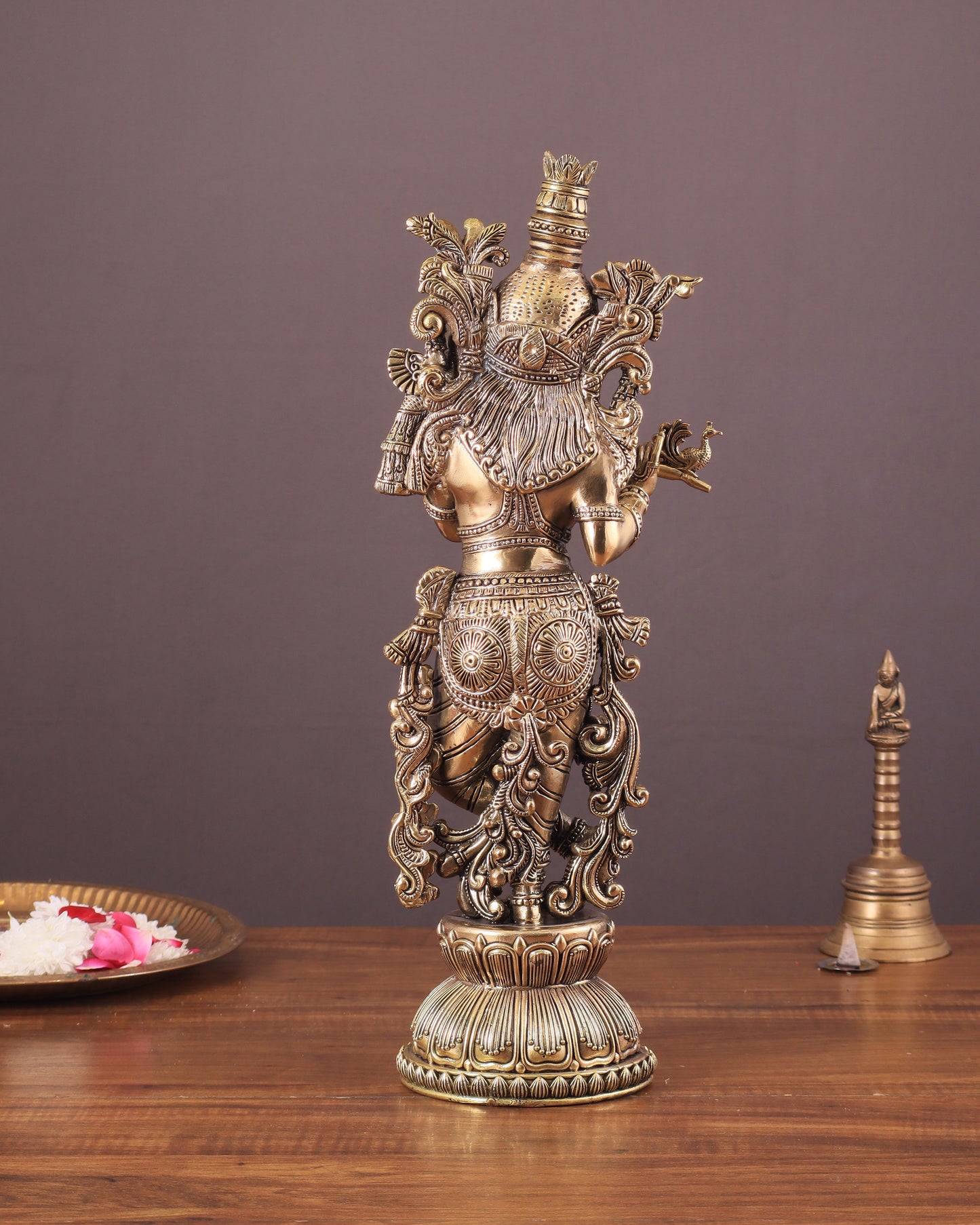 Pure Brass Krishna Superfine Statue with Intricate Carvings