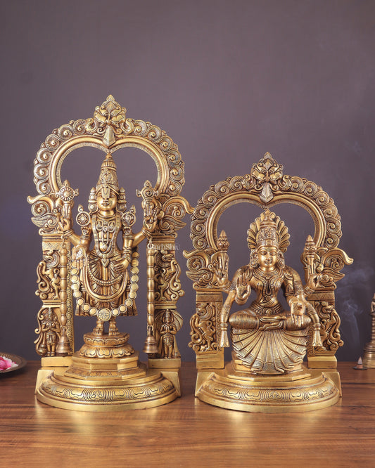 Pure Brass Lord Tirupati Balaji Venkateshwara Swamy with Goddess Padmavathi Thayar Idol Set - 22"