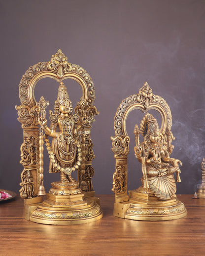 Pure Brass Lord Tirupati Balaji Venkateshwara Swamy with Goddess Padmavathi Thayar Idol Set - 22"