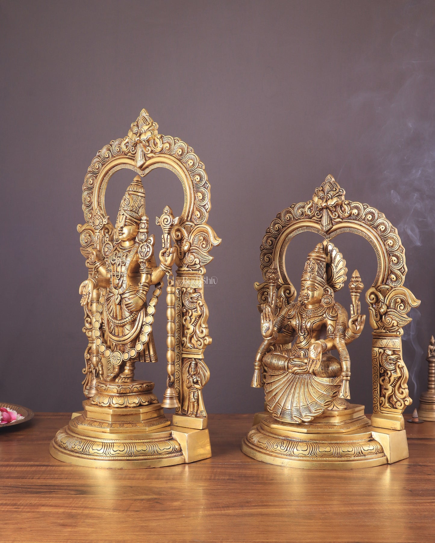 Pure Brass Lord Tirupati Balaji Venkateshwara Swamy with Goddess Padmavathi Thayar Idol Set - 22"