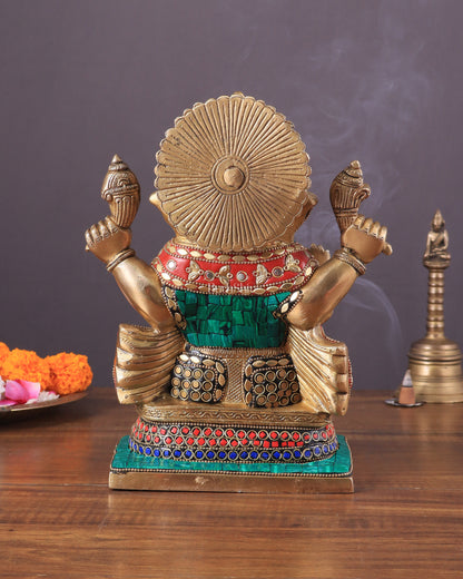 Pure Brass Ganesha Statue with Meenakari Work 10"