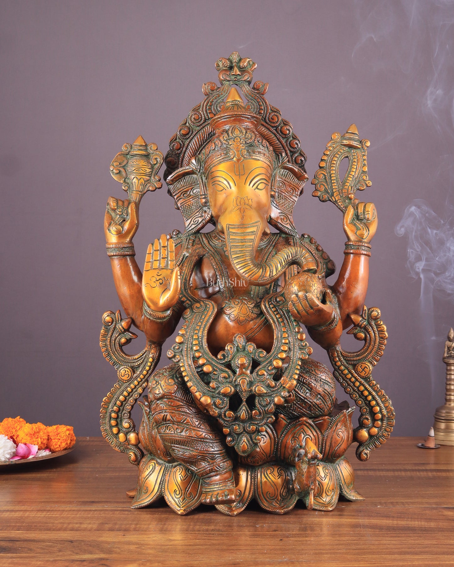 Ganesha Brass Idol 21 inches Vintage copper tone