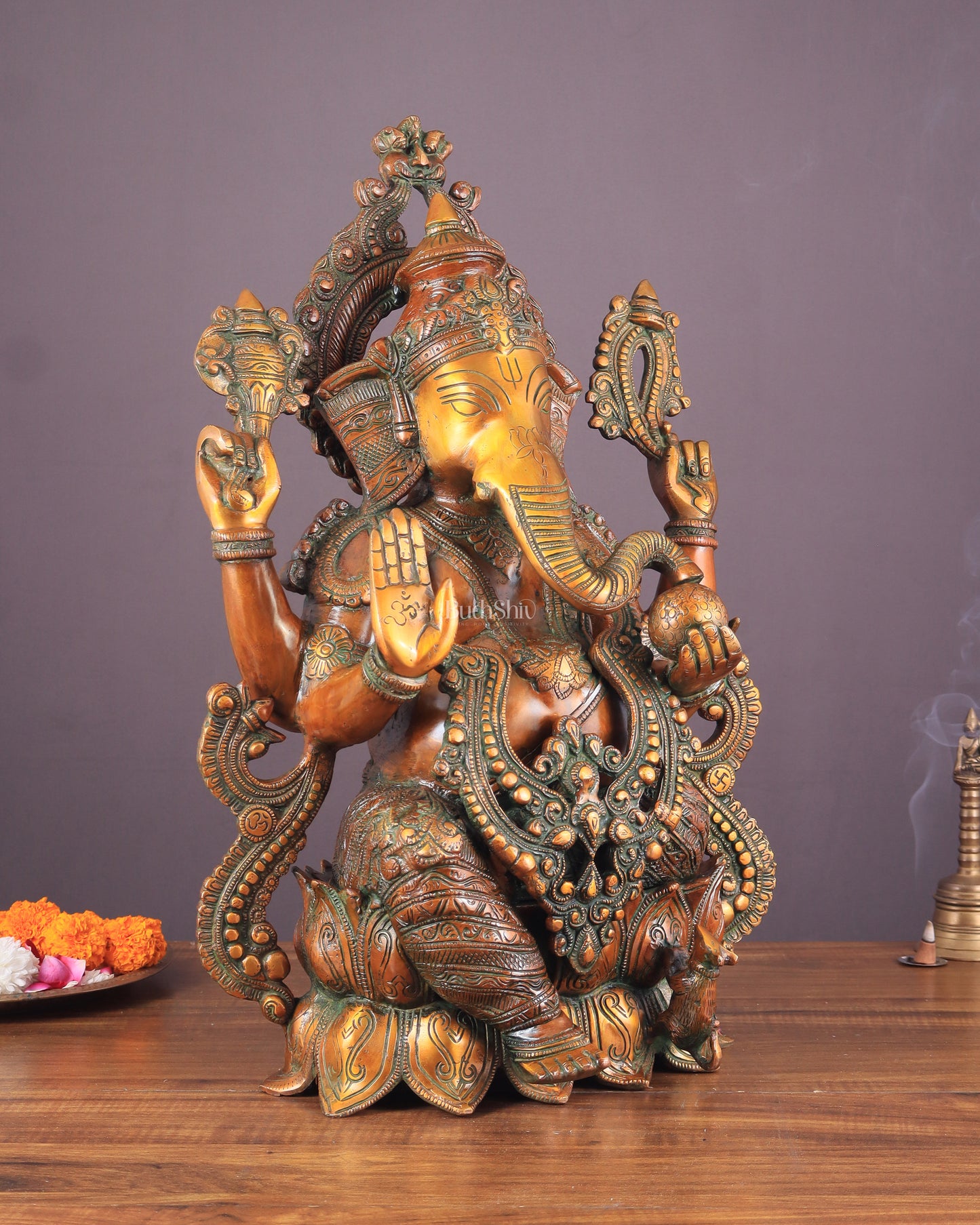 Ganesha Brass Idol 21 inches Vintage copper tone