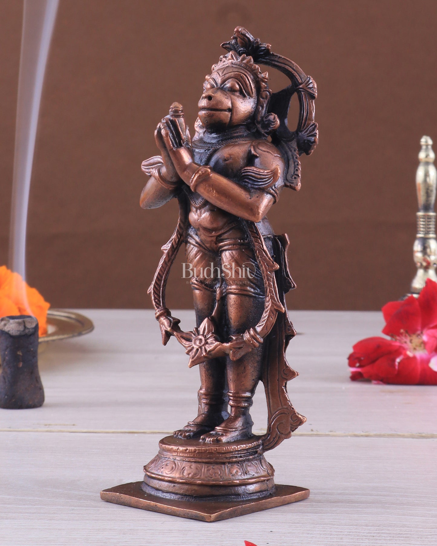 Pure Copper Anjaneya Standing Lord Hanuman in Anjali Namaskar Mudra 6"