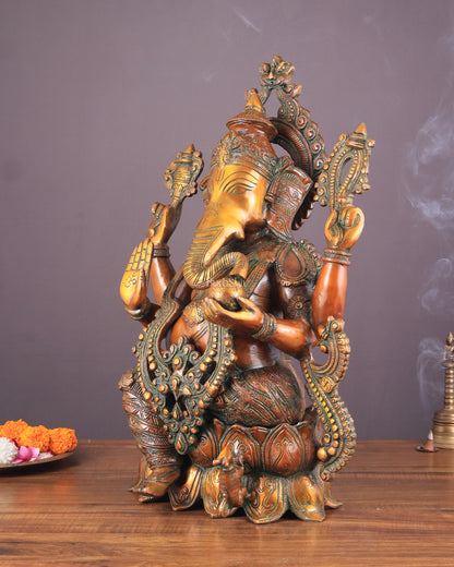 Ganesha Brass Idol 21 inches Vintage copper tone