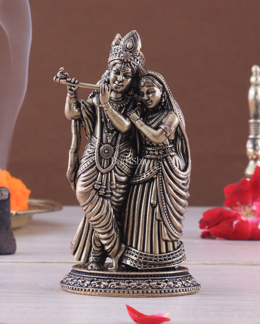 Brass Superfine Radha Krishna Together Idols – Intricately Carved 4"