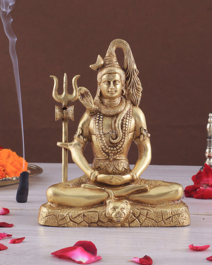 Brass Lord Shiva in Meditation Statue 8"