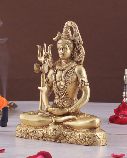 Brass Lord Shiva in Meditation Statue 8"