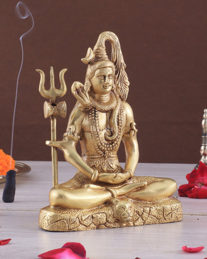 Brass Lord Shiva in Meditation Statue 8"