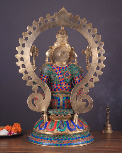 Pure Brass Large Ganesha Statue with Meenakari Stonework – 27" Tall