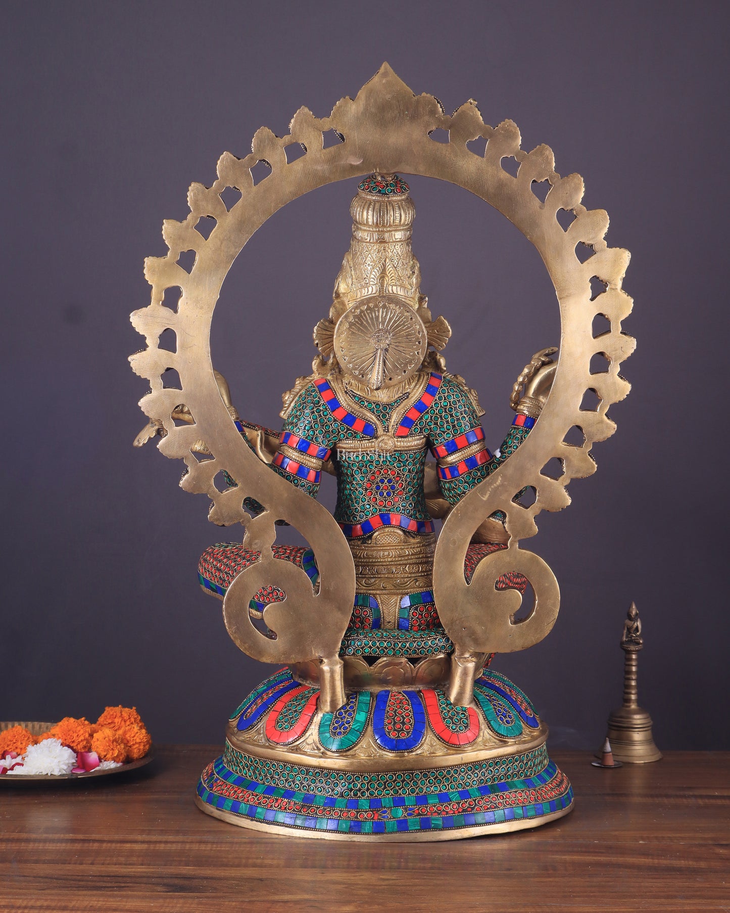 Pure Brass Large Saraswati Devi Statue with Meenakari Stonework – 27"