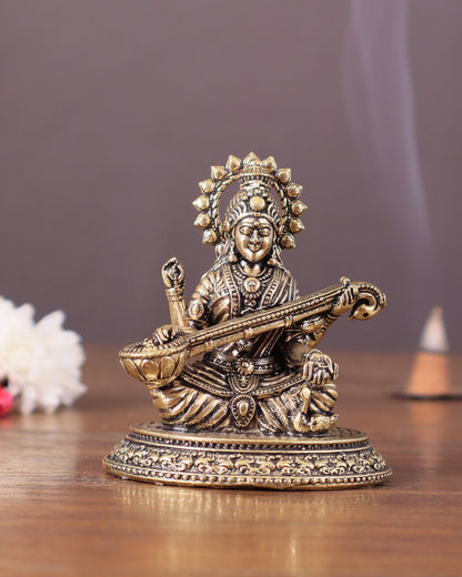 Pure Brass superfine Saraswati Idol 3"