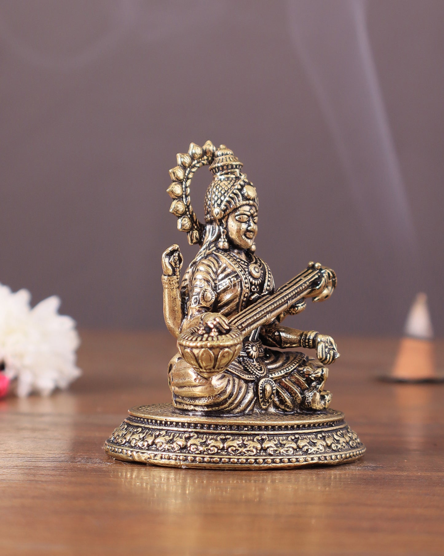 Pure Brass superfine Saraswati Idol 3"