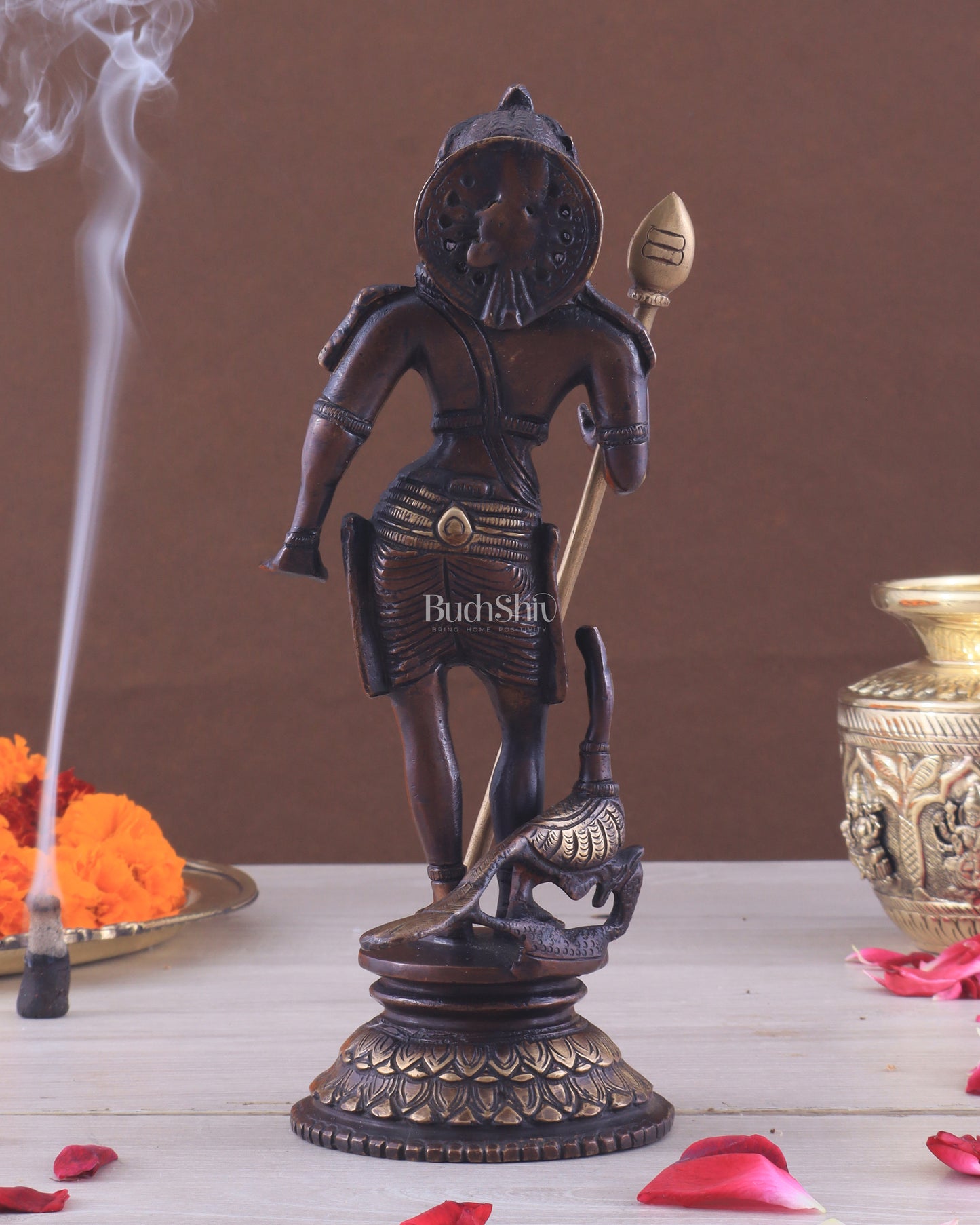 Pure Brass Lord Murugan Swamy Statue 10" brown and golden