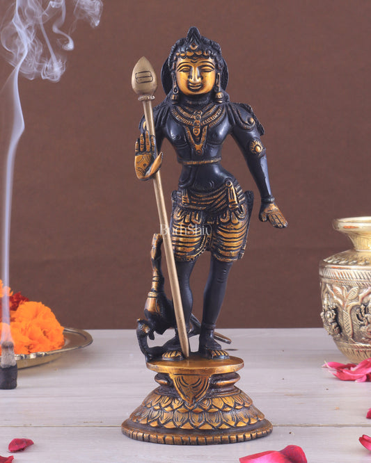 Pure Brass Lord Murugan Swamy Statue 10" black and golden