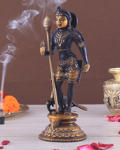 Pure Brass Lord Murugan Swamy Statue 10" black and golden