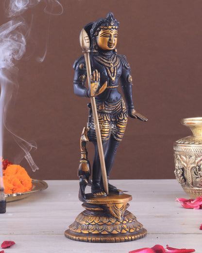 Pure Brass Lord Murugan Swamy Statue 10" black and golden