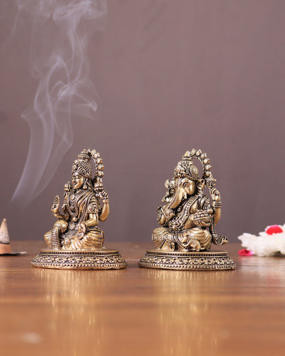 Pure Brass Ganesha-Lakshmi Idol Pair 3"