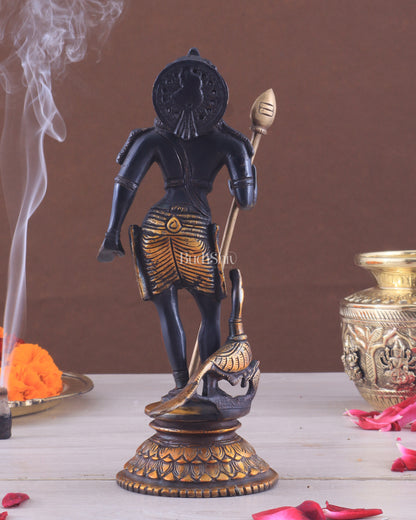 Pure Brass Lord Murugan Swamy Statue 10" black and golden