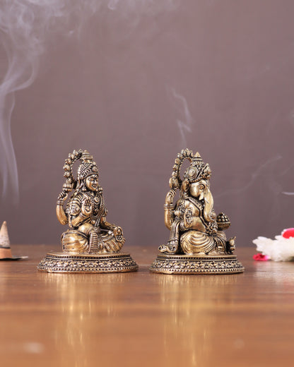 Pure Brass Ganesha-Lakshmi Idol Pair 3"