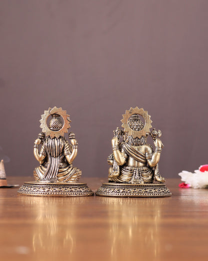 Pure Brass Ganesha-Lakshmi Idol Pair 3"