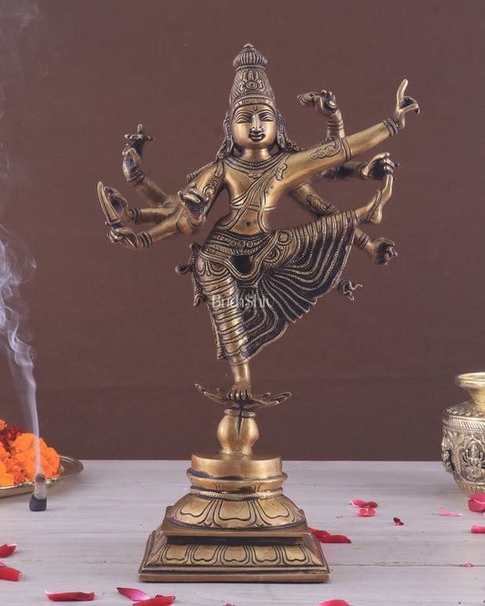 Pure Brass Dancing Vishnu avatar vamana as Thirivikrama with 8 Arms 16 inch